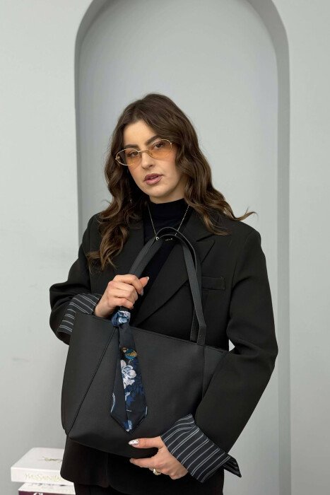 ONE COLOR SIMPLE SCARF DETAIL WOMEN BAG BLACK/ E ZEZE - 3