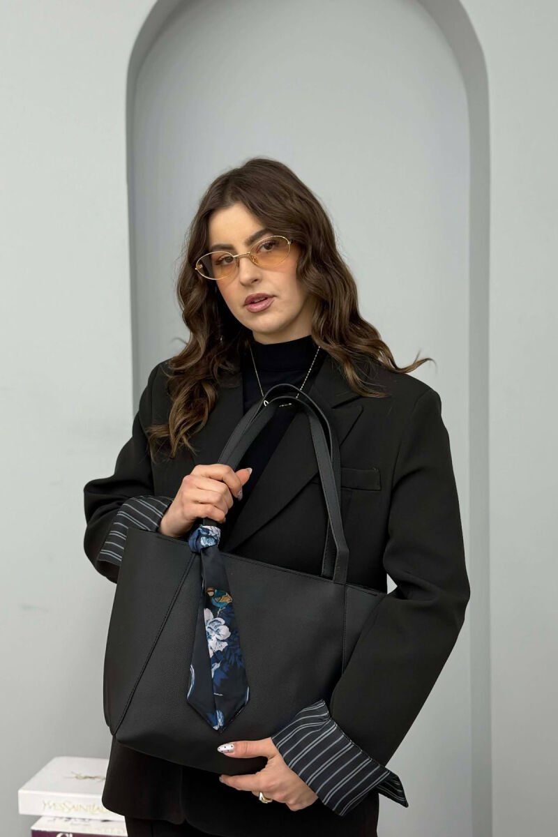 ONE COLOR SIMPLE SCARF DETAIL WOMEN BAG BLACK/ E ZEZE - 3