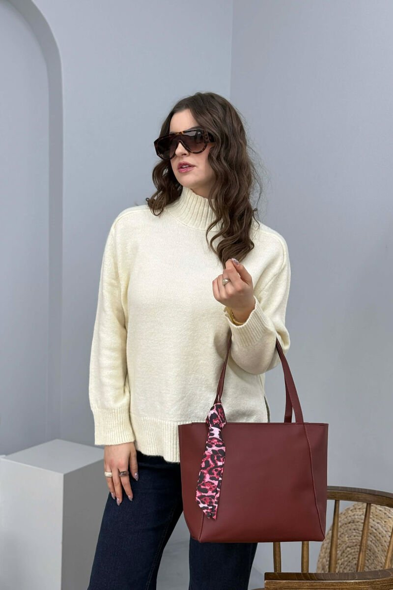 ONE COLOR SIMPLE SCARF DETAIL WOMEN BAG BURGUNDY/VISHNJE - 2