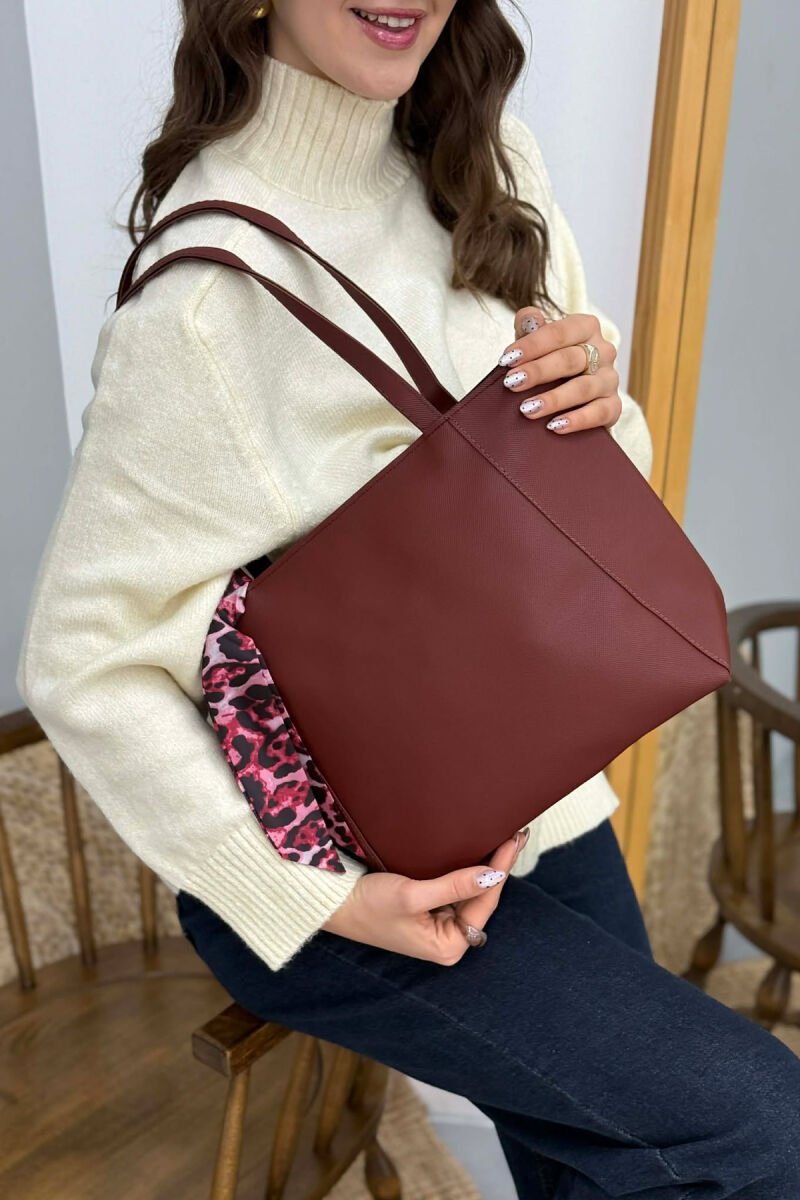 ONE COLOR SIMPLE SCARF DETAIL WOMEN BAG BURGUNDY/VISHNJE - 3