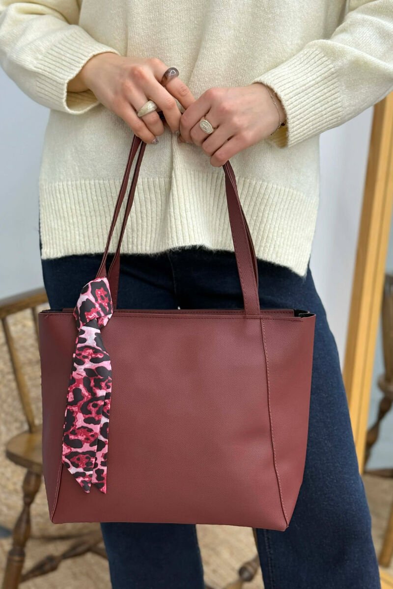 ONE COLOR SIMPLE SCARF DETAIL WOMEN BAG BURGUNDY/VISHNJE - 6