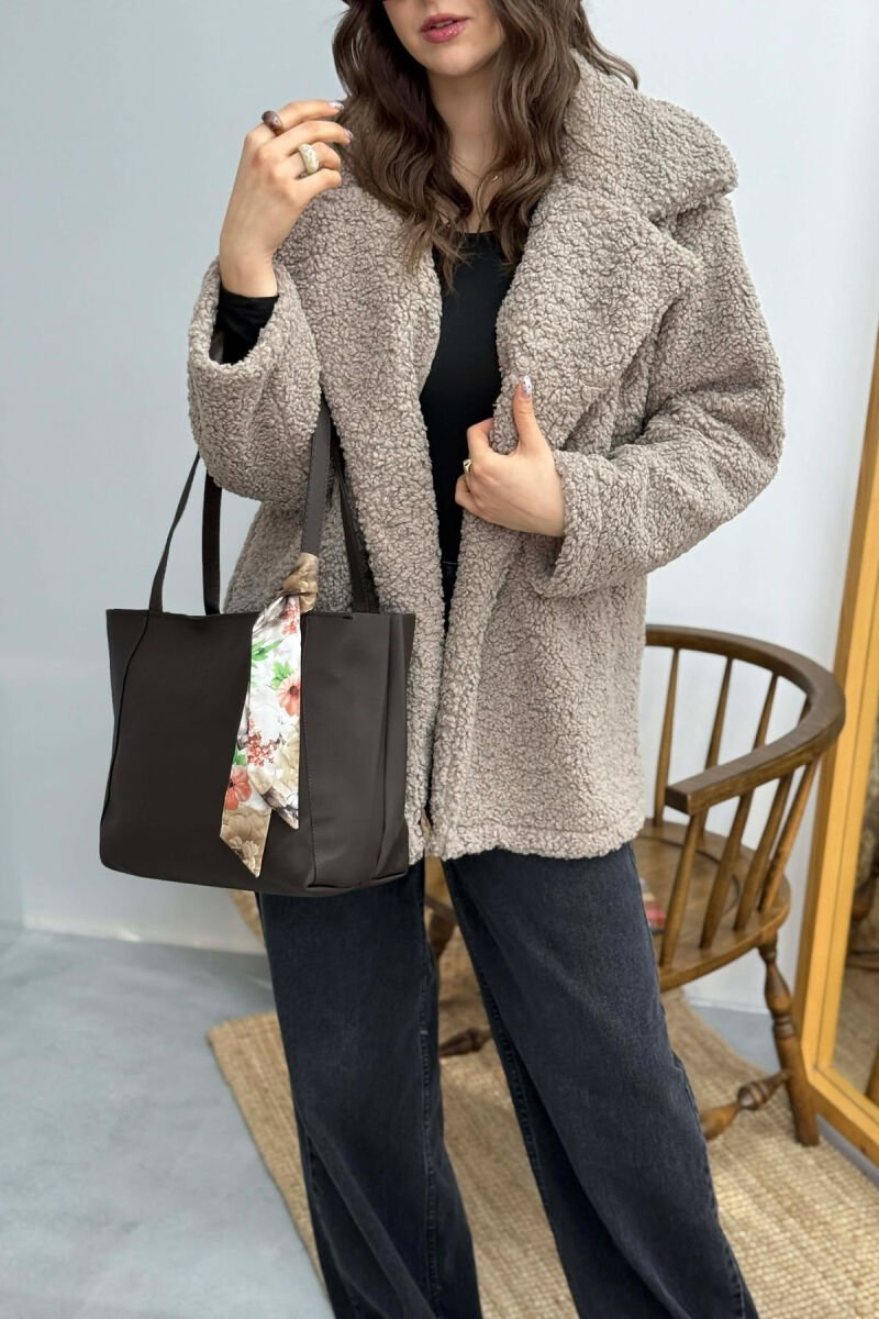 ONE COLOR SIMPLE SCARF DETAIL WOMEN BAG DARK BROWN/KAE - 2