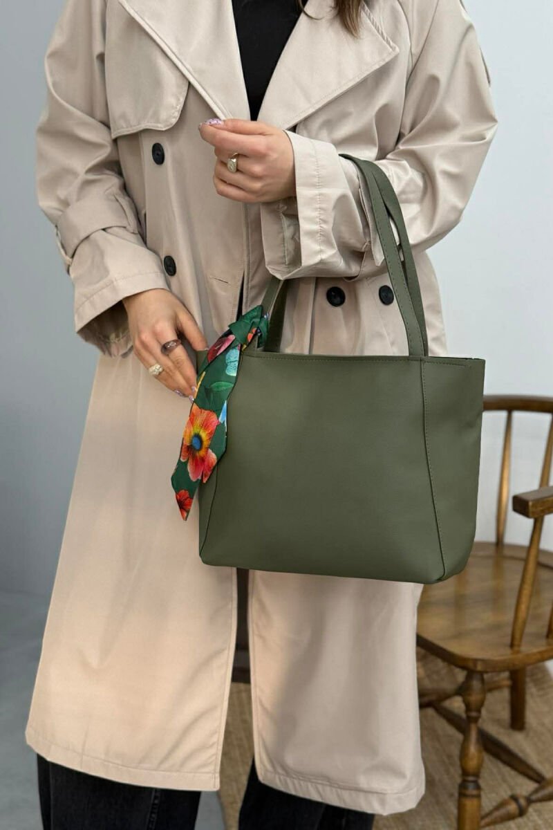 ONE COLOR SIMPLE SCARF DETAIL WOMEN BAG GREEN/JESHILE - 2