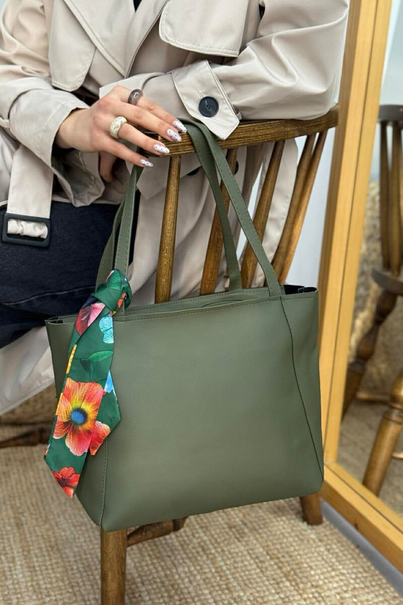 ONE COLOR SIMPLE SCARF DETAIL WOMEN BAG GREEN/JESHILE - 3