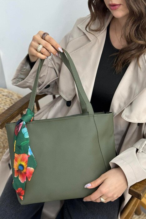 ONE COLOR SIMPLE SCARF DETAIL WOMEN BAG GREEN/JESHILE - 1