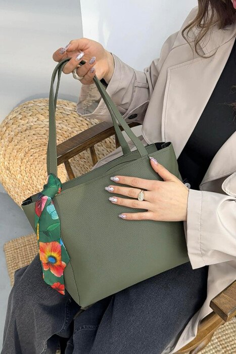 ONE COLOR SIMPLE SCARF DETAIL WOMEN BAG GREEN/JESHILE - 4