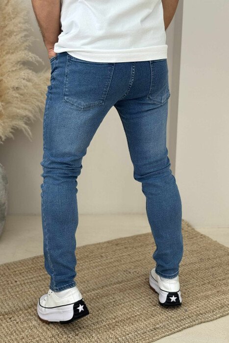 ONE COLOR SIMPLE SCRATCHES SLIM FIT MEN JEANS BLUE/BLU - 3
