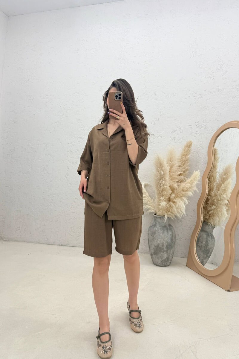 ONE COLOR SIMPLE SHIRT + SHORTS WOMAN SET BROWN/KAFE - 3
