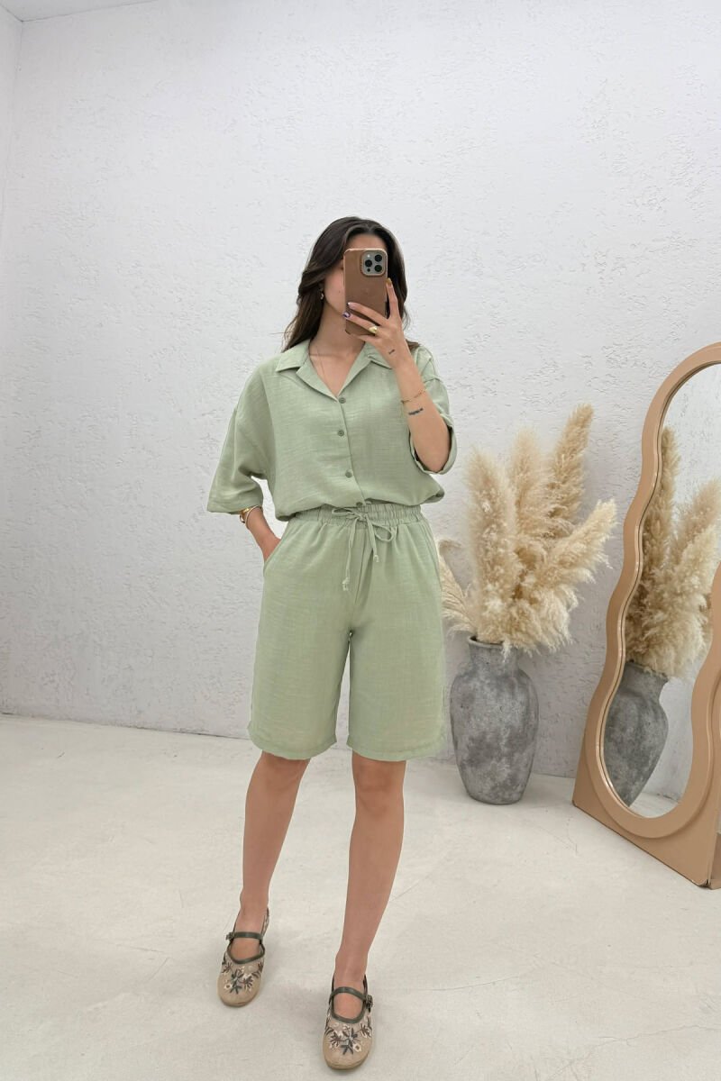 ONE COLOR SIMPLE SHIRT + SHORTS WOMAN SET MINT/MENTE - 1