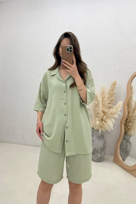 ONE COLOR SIMPLE SHIRT + SHORTS WOMAN SET MINT/MENTE - 2