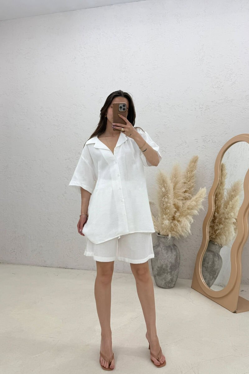 ONE COLOR SIMPLE SHIRT + SHORTS WOMAN SET WHITE-E BARDHE - 1