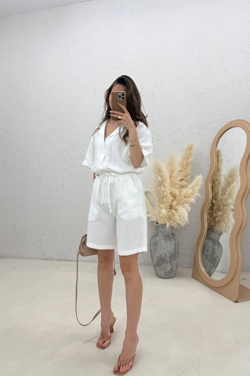 ONE COLOR SIMPLE SHIRT + SHORTS WOMAN SET WHITE-E BARDHE - 2