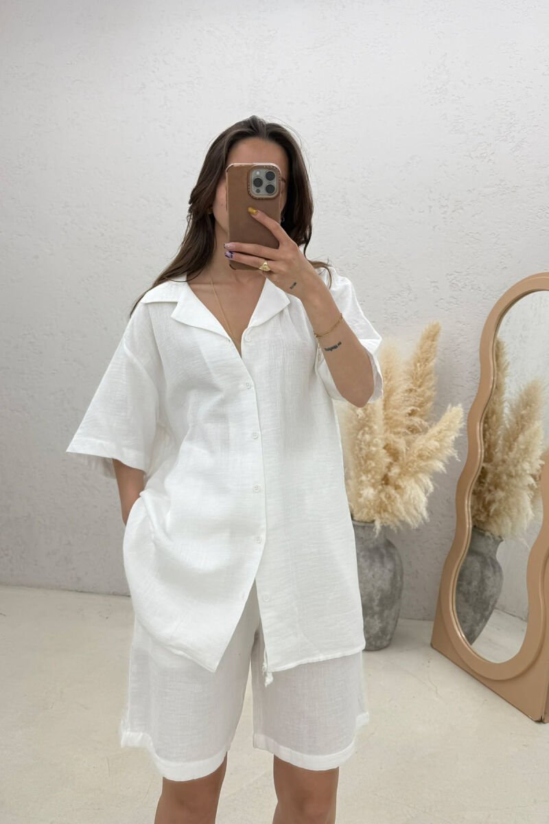 ONE COLOR SIMPLE SHIRT + SHORTS WOMAN SET WHITE-E BARDHE - 3