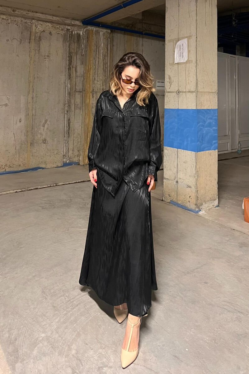 ONE COLOR SIMPLE SHIRT+SKIRT WOMEN SET BLACK/ E ZEZE - 1