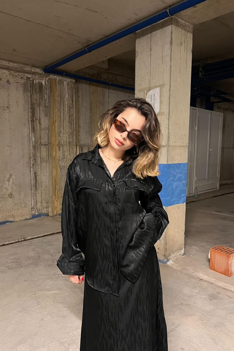 ONE COLOR SIMPLE SHIRT+SKIRT WOMEN SET BLACK/ E ZEZE - 2