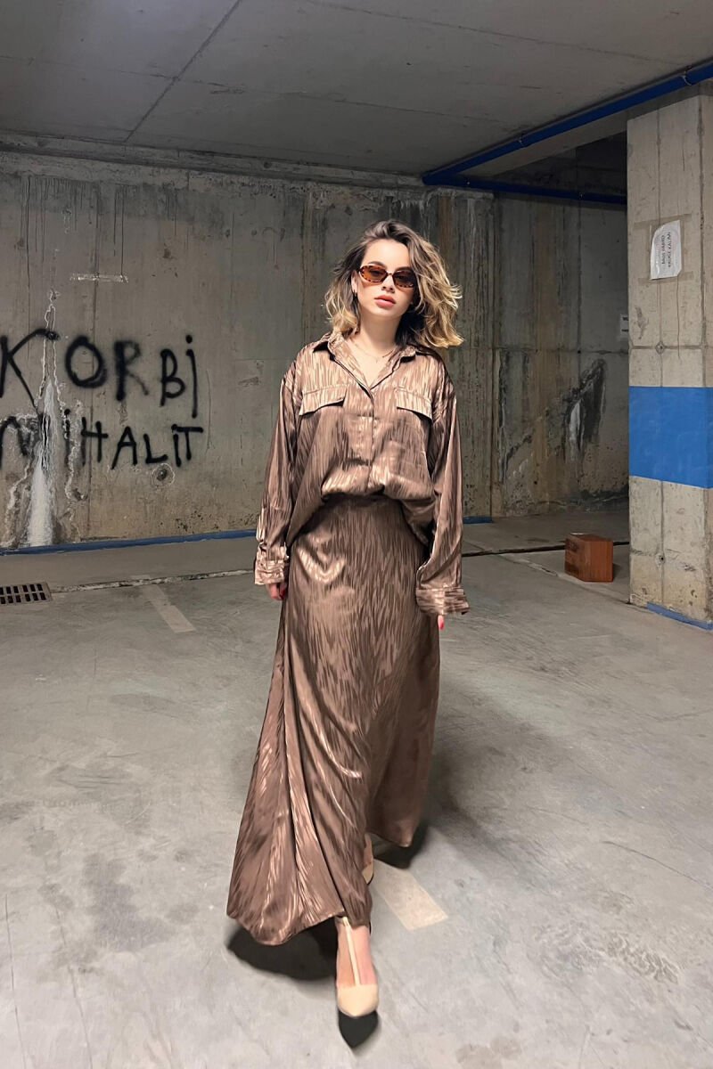 ONE COLOR SIMPLE SHIRT+SKIRT WOMEN SET LIGHT BROWN/KAZB - 3