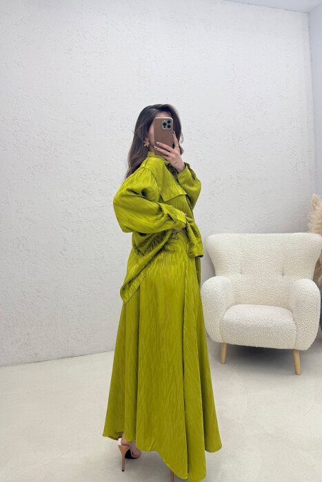 ONE COLOR SIMPLE SHIRT+SKIRT WOMEN SET LIGHT GREEN/JEZB - 4