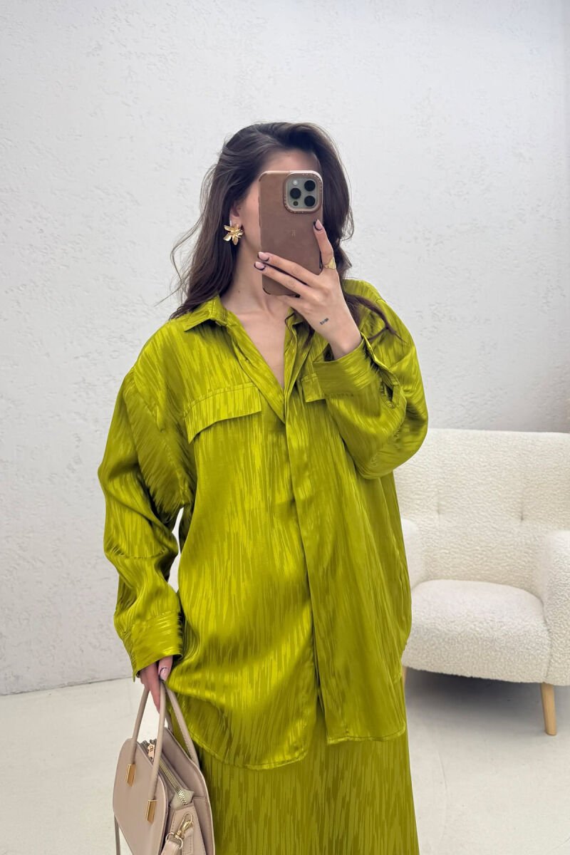 ONE COLOR SIMPLE SHIRT+SKIRT WOMEN SET LIGHT GREEN/JEZB - 5