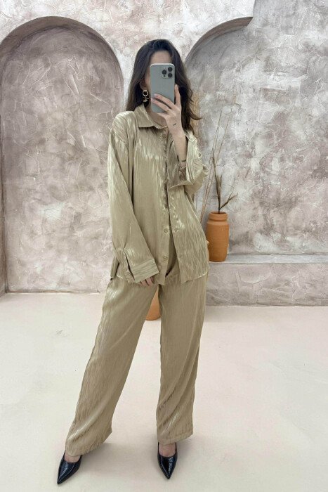 ONE COLOR SIMPLE SHIRT+TROUSERS WOMEN SET BEIGE/BEZHE - 6