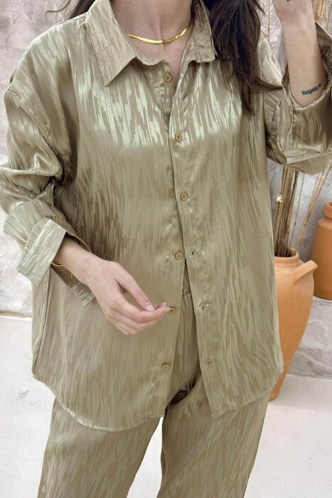 ONE COLOR SIMPLE SHIRT+TROUSERS WOMEN SET BEIGE/BEZHE - 8