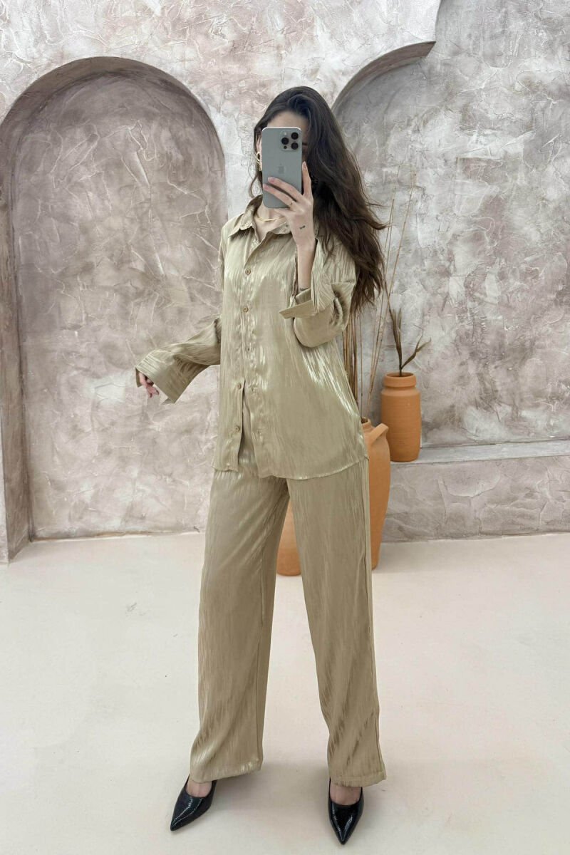 ONE COLOR SIMPLE SHIRT+TROUSERS WOMEN SET BEIGE/BEZHE - 10