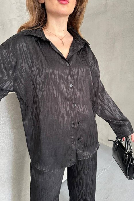 ONE COLOR SIMPLE SHIRT+TROUSERS WOMEN SET BLACK/ E ZEZE - 9
