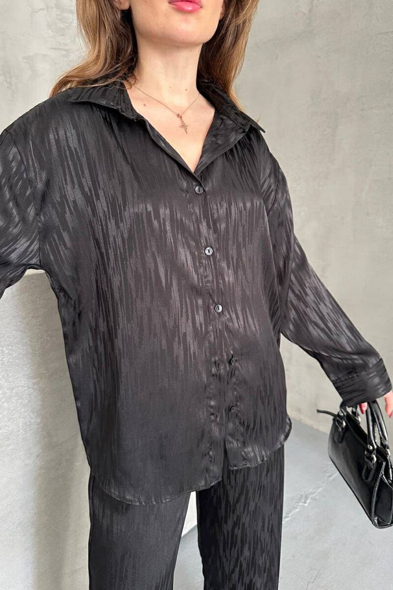 ONE COLOR SIMPLE SHIRT+TROUSERS WOMEN SET BLACK/ E ZEZE - 9