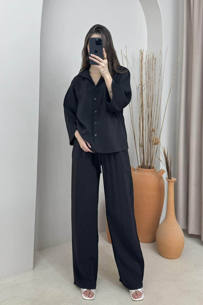 ONE COLOR SIMPLE SHIRT+TROUSERS WOMEN SET BLACK/ E ZEZE - 1