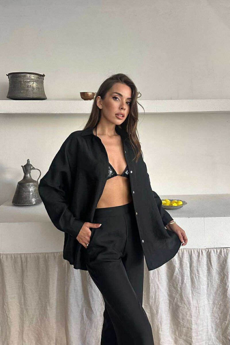 ONE COLOR SIMPLE SHIRT+TROUSERS WOMEN SET BLACK/ E ZEZE - 2