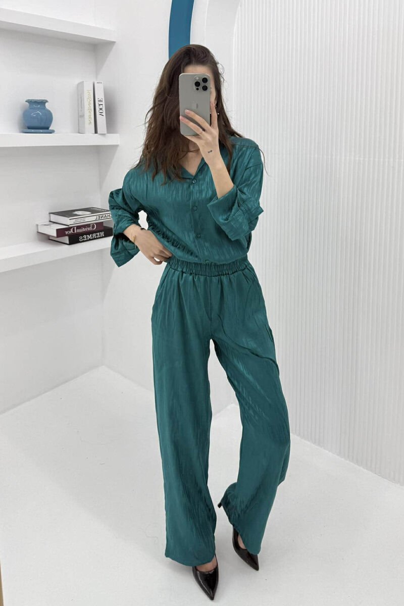ONE COLOR SIMPLE SHIRT+TROUSERS WOMEN SET BLUE STONE/GK - 3