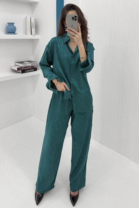 ONE COLOR SIMPLE SHIRT+TROUSERS WOMEN SET BLUE STONE/GK - 5