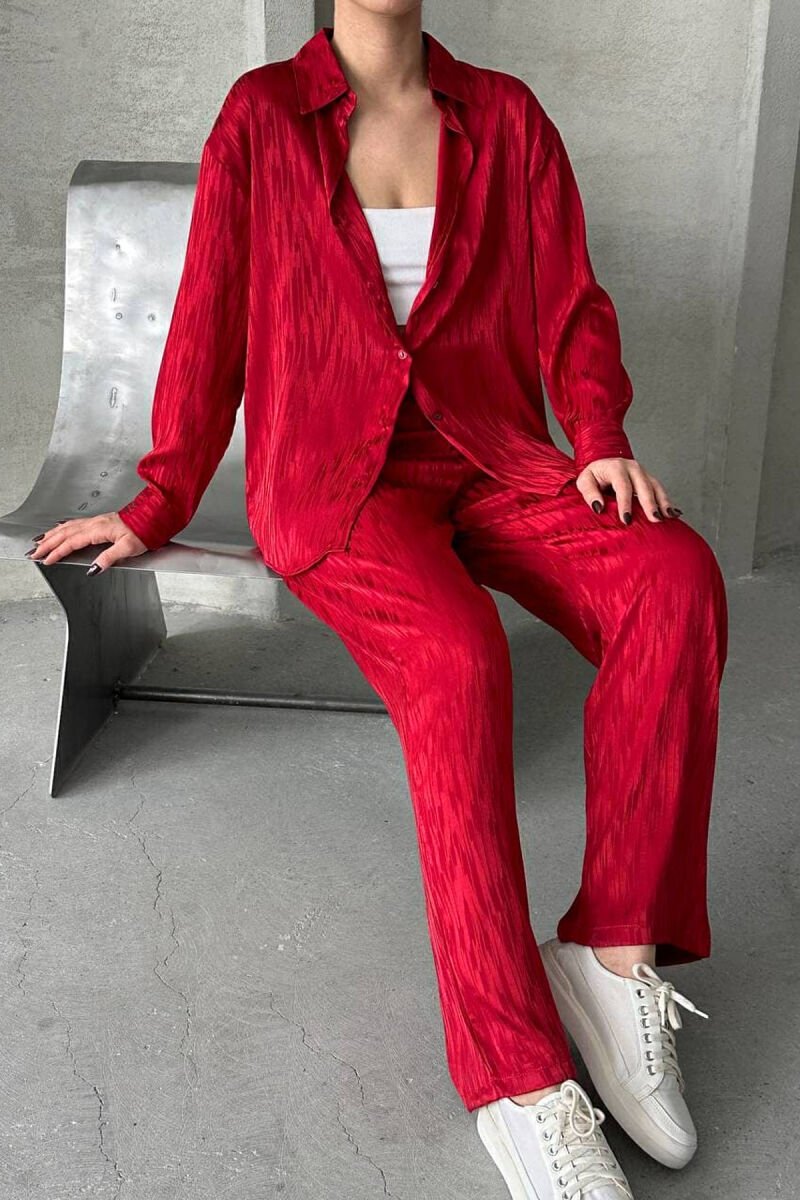 ONE COLOR SIMPLE SHIRT+TROUSERS WOMEN SET BURGUNDY/VISHNJE - 7