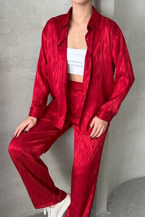 ONE COLOR SIMPLE SHIRT+TROUSERS WOMEN SET BURGUNDY/VISHNJE - 8