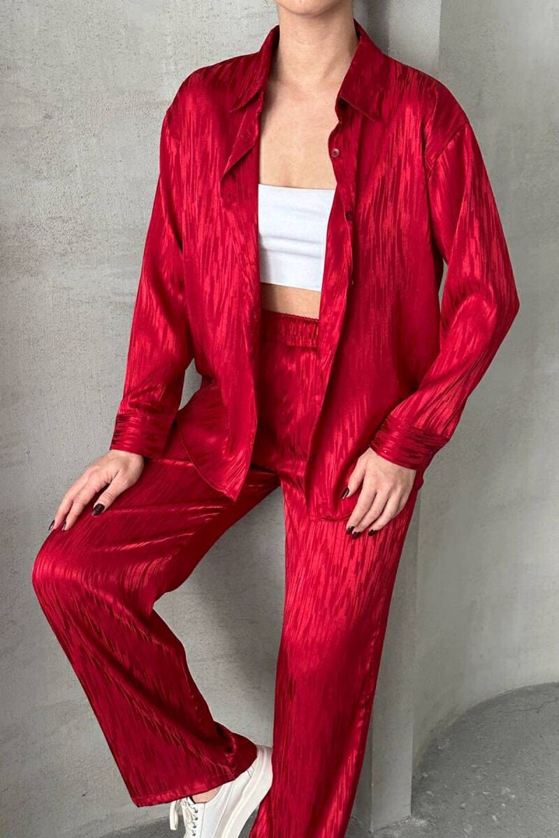 ONE COLOR SIMPLE SHIRT+TROUSERS WOMEN SET BURGUNDY/VISHNJE - 8