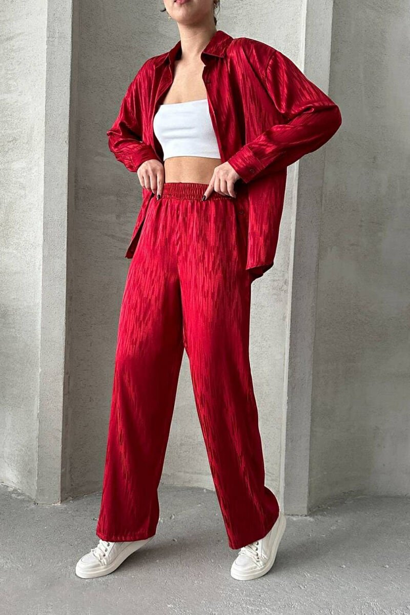 ONE COLOR SIMPLE SHIRT+TROUSERS WOMEN SET BURGUNDY/VISHNJE - 9