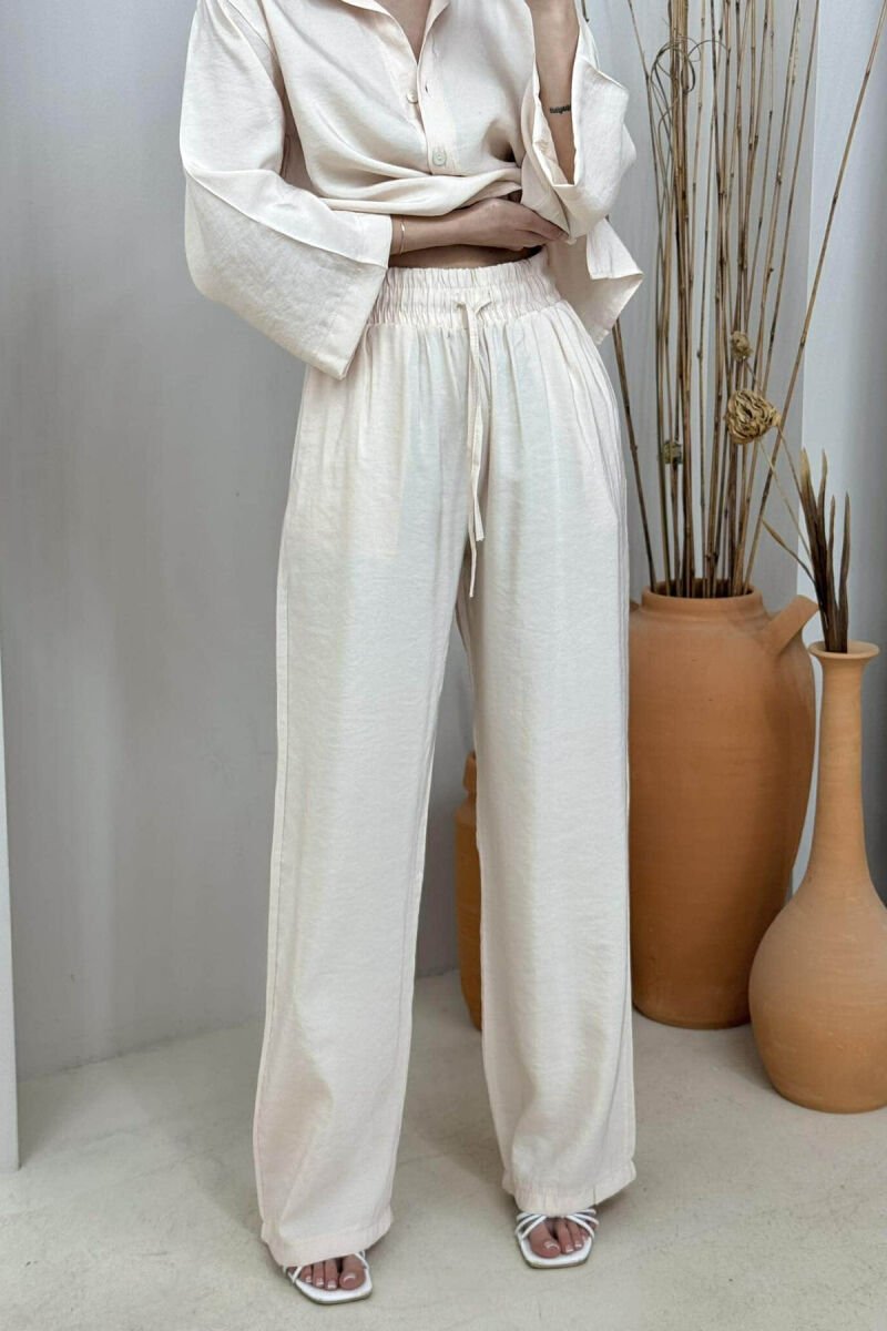 ONE COLOR SIMPLE SHIRT+TROUSERS WOMEN SET CREAM/KREM - 4