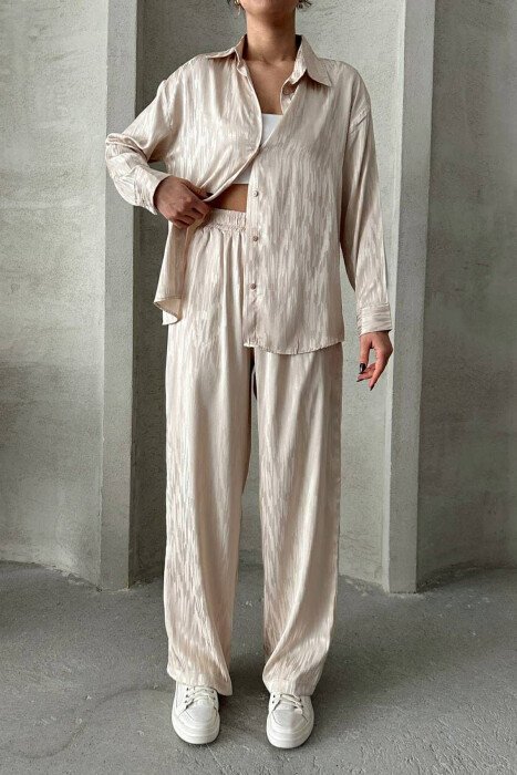 ONE COLOR SIMPLE SHIRT+TROUSERS WOMEN SET CREAM/KREM 