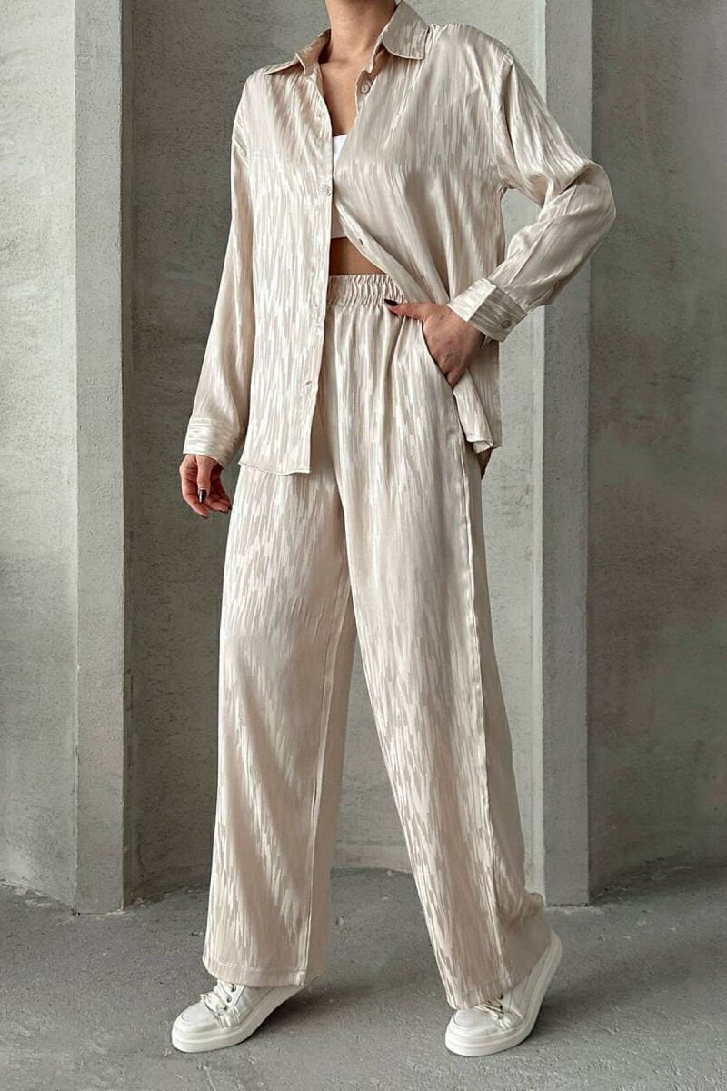 ONE COLOR SIMPLE SHIRT+TROUSERS WOMEN SET CREAM/KREM - 2