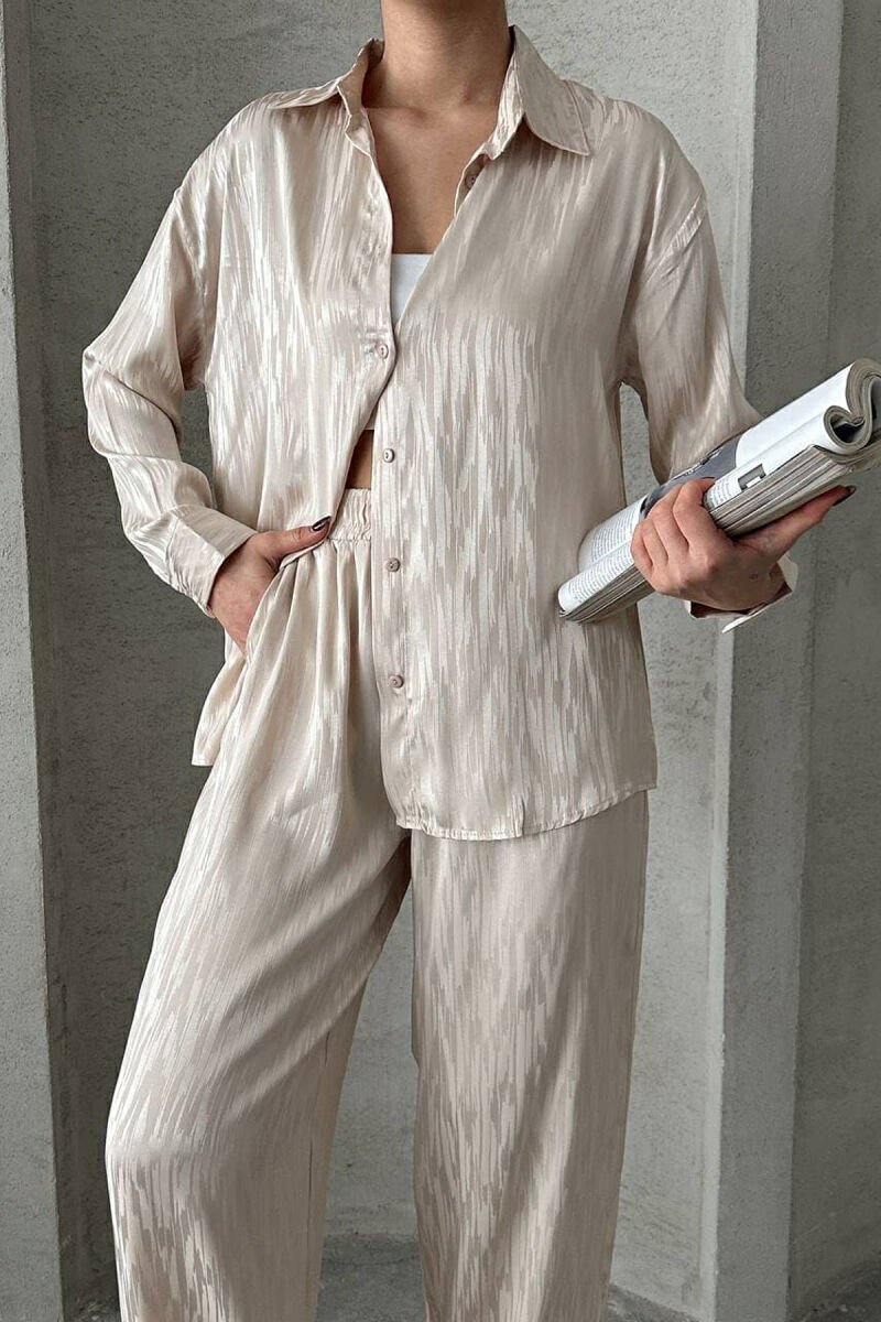 ONE COLOR SIMPLE SHIRT+TROUSERS WOMEN SET CREAM/KREM - 5