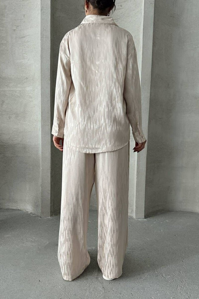 ONE COLOR SIMPLE SHIRT+TROUSERS WOMEN SET CREAM/KREM - 6