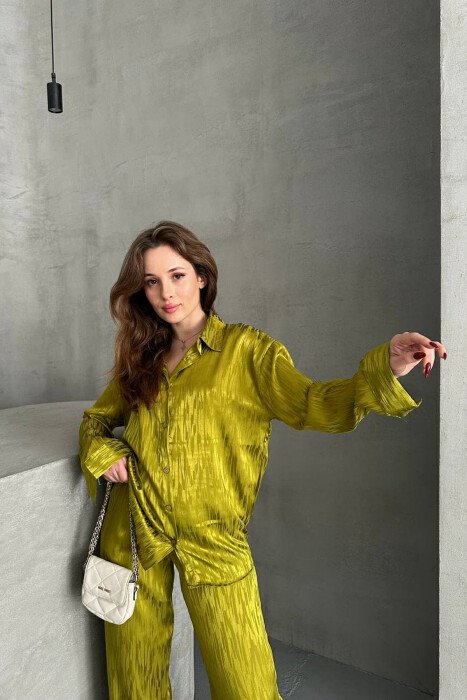 ONE COLOR SIMPLE SHIRT+TROUSERS WOMEN SET LIGHT GREEN/JEZB - 8