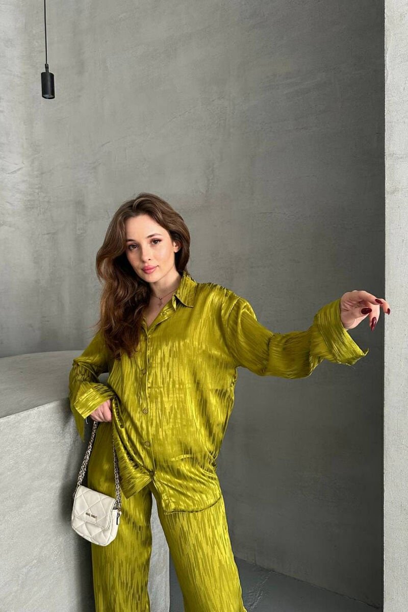 ONE COLOR SIMPLE SHIRT+TROUSERS WOMEN SET LIGHT GREEN/JEZB - 8