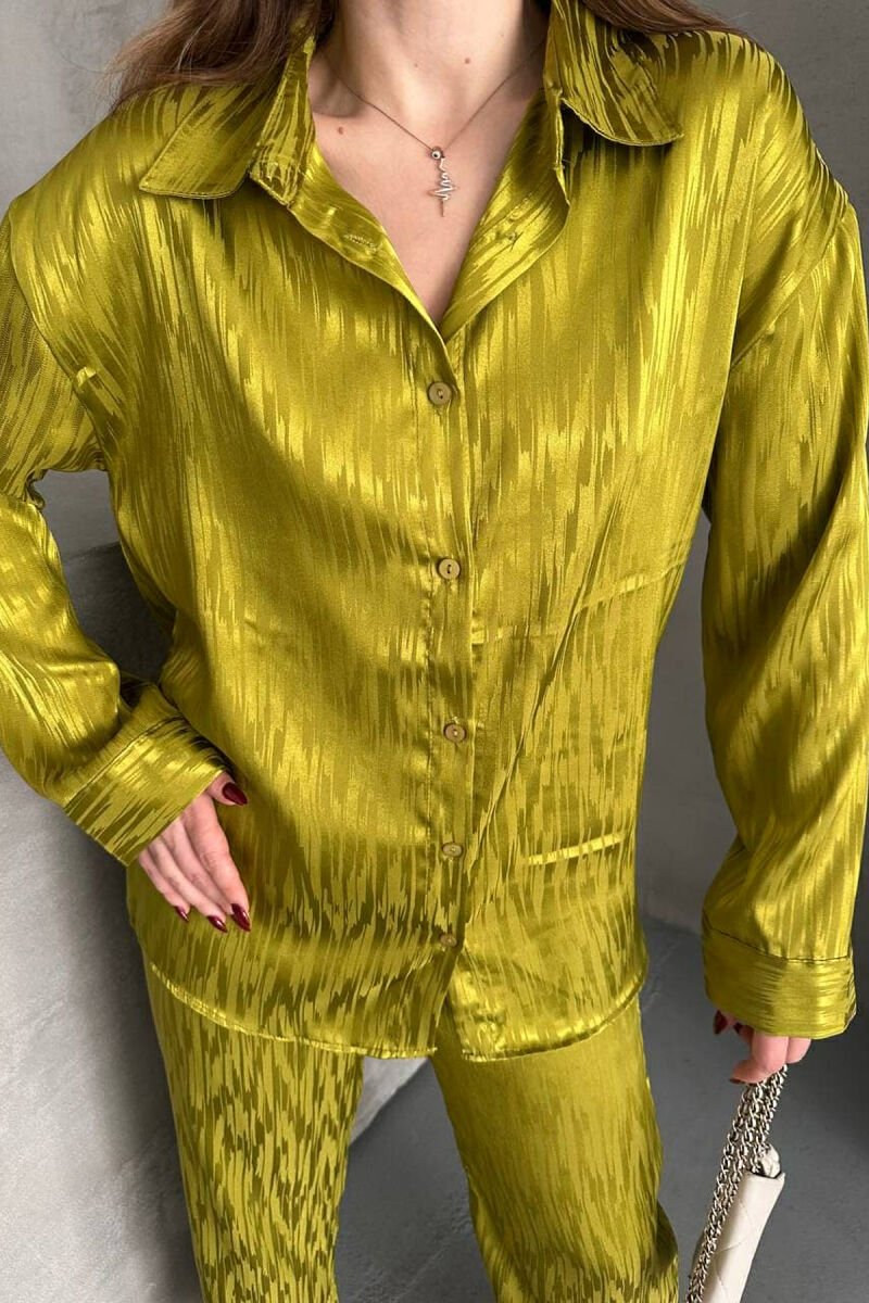 ONE COLOR SIMPLE SHIRT+TROUSERS WOMEN SET LIGHT GREEN/JEZB - 9