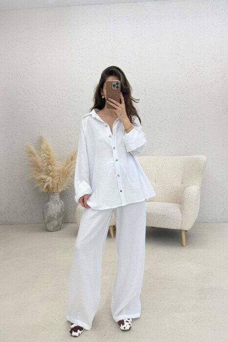 ONE COLOR SIMPLE SHIRT+TROUSERS WOMEN SET WHITE-E BARDHE 