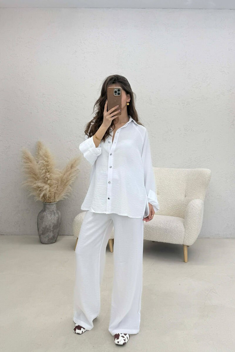 ONE COLOR SIMPLE SHIRT+TROUSERS WOMEN SET WHITE-E BARDHE - 5
