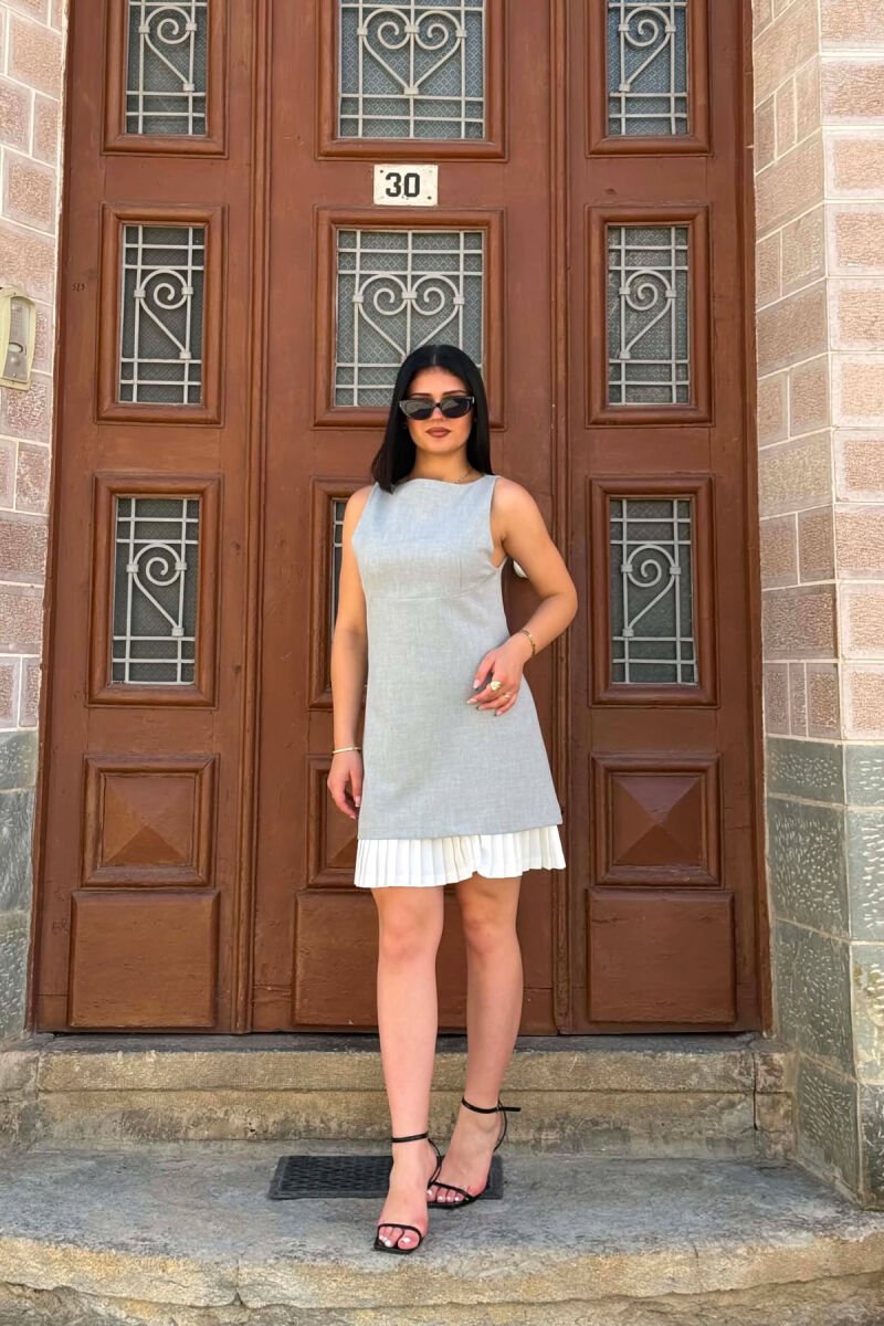 ONE COLOR SIMPLE SLEEVELESS WOMEN DRESS LIGHT GREY/GZ - 1