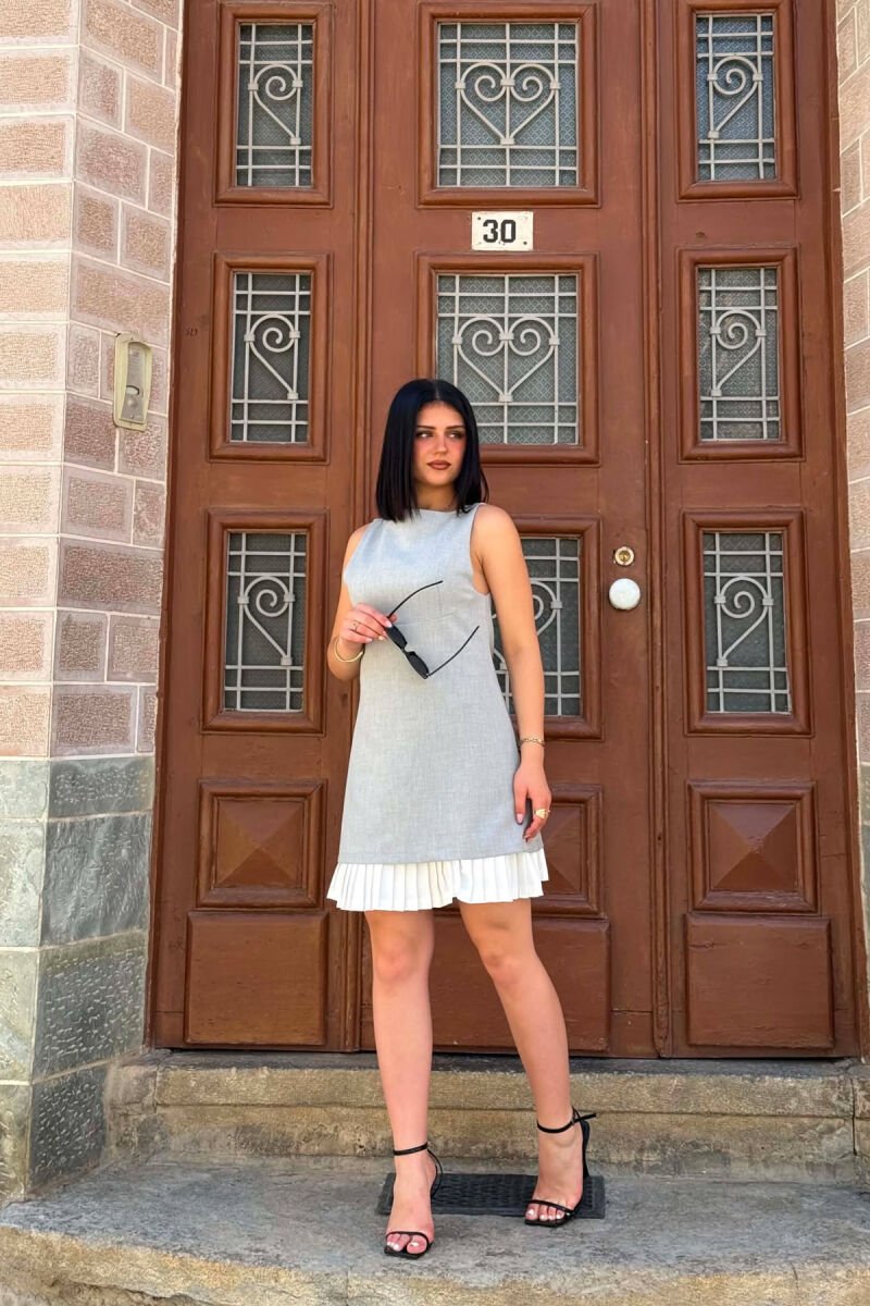 ONE COLOR SIMPLE SLEEVELESS WOMEN DRESS LIGHT GREY/GZ - 2