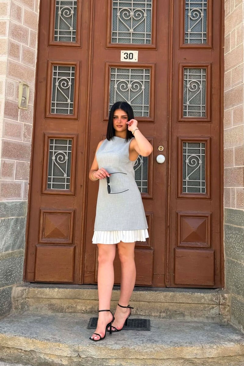 ONE COLOR SIMPLE SLEEVELESS WOMEN DRESS LIGHT GREY/GZ - 4