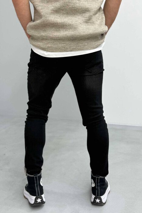 ONE COLOR SIMPLE SLIM FIT ELASTIC MEN JEANS BLACK/ E ZEZE - 2
