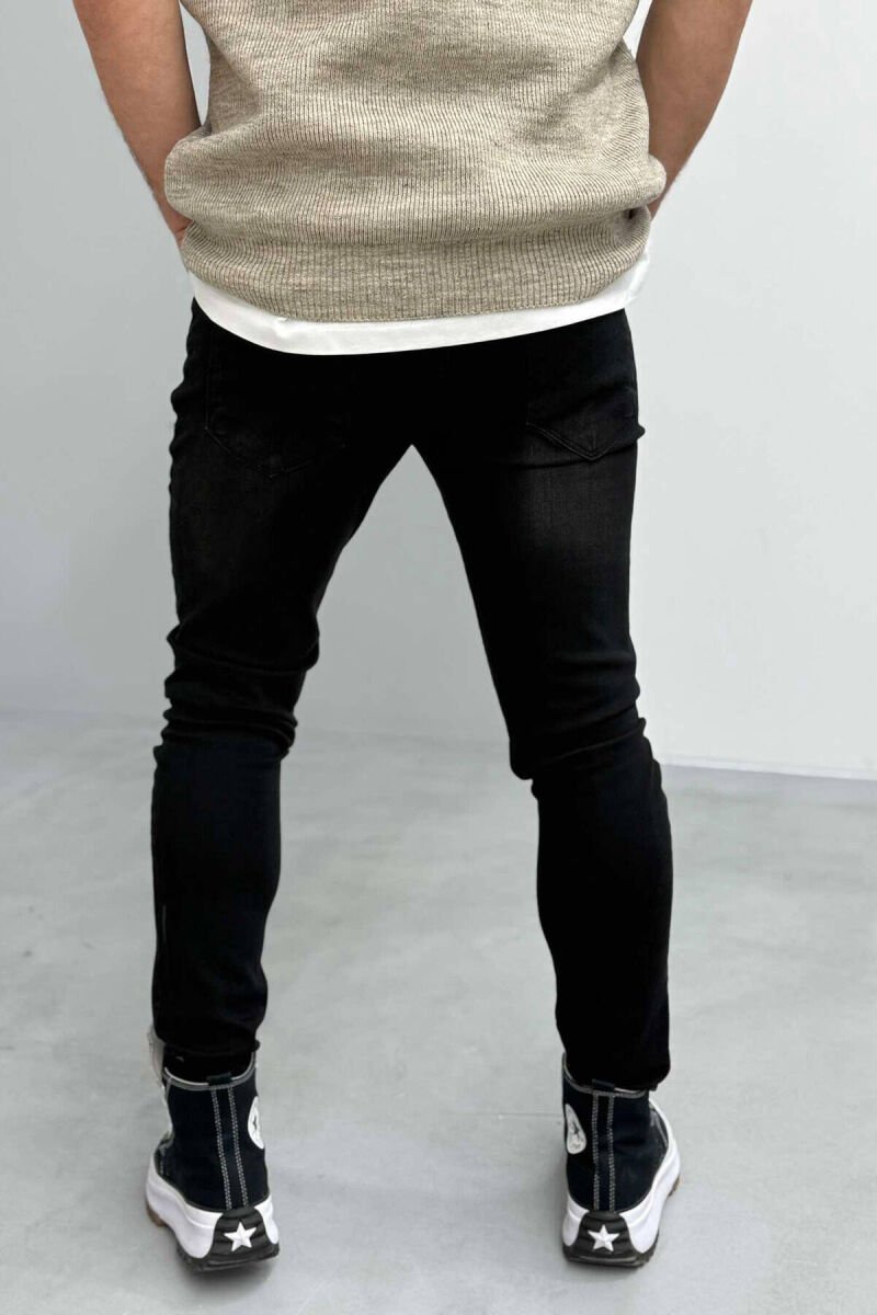 ONE COLOR SIMPLE SLIM FIT ELASTIC MEN JEANS BLACK/ E ZEZE - 2